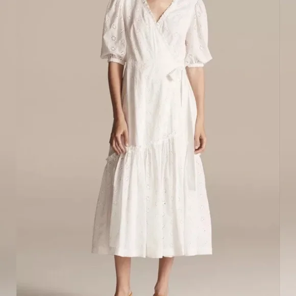 REBECCA TAYLOR LA VIE Lucie White Eyrlet Wrap Dress | Sz L / 10 - Picture 5 of 7